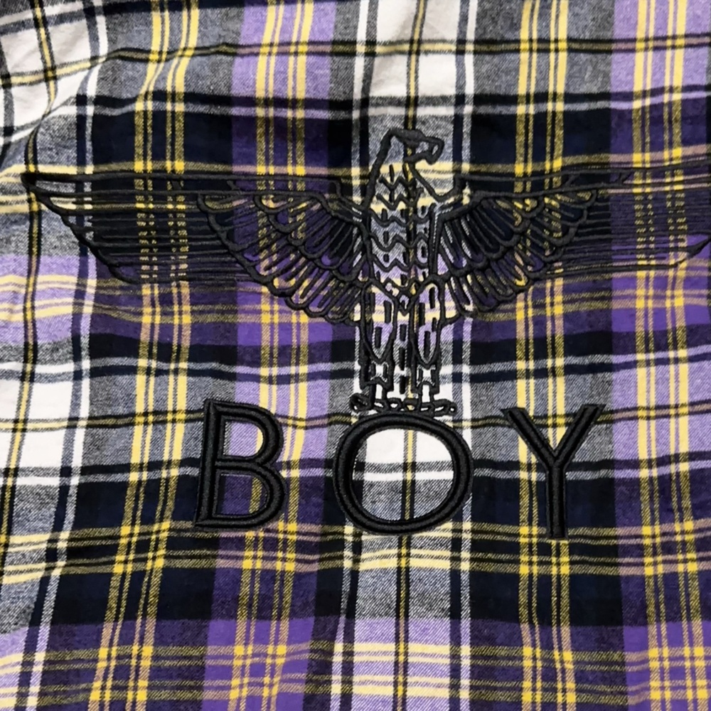BOY London Black Hoodie with purple Plaid Accents